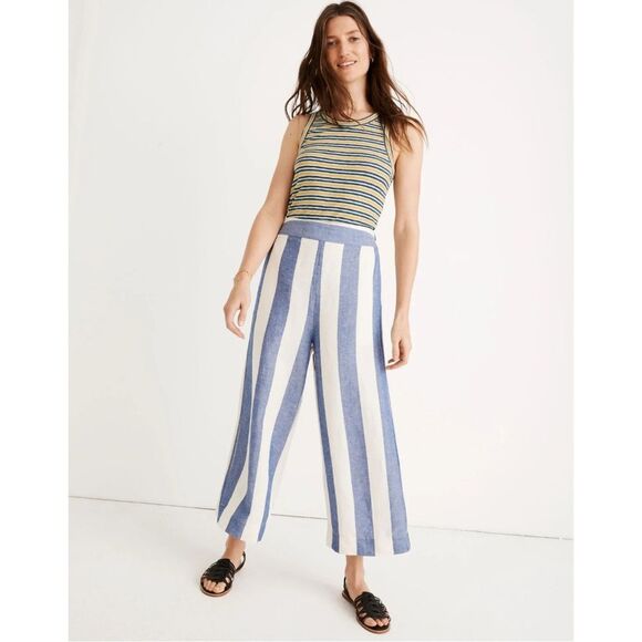 Madewell Huston Pull-On Crop Pants NWT Size Small Parrot Stripe Saratoga Blue - Picture 1 of 16